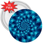 Glossy Light Blue Spiral Fractal 3  Button (10 pack)