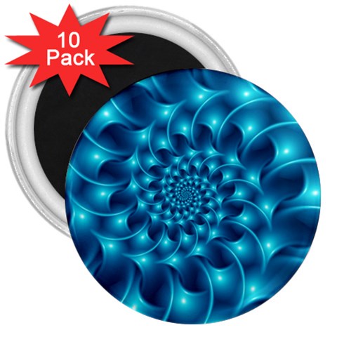 Glossy Light Blue Spiral Fractal 3  Magnet (10 pack) from ArtsNow.com Front