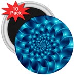 Glossy Light Blue Spiral Fractal 3  Magnet (10 pack)