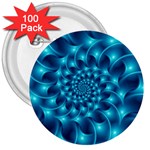 Glossy Light Blue Spiral Fractal 3  Button (100 pack)