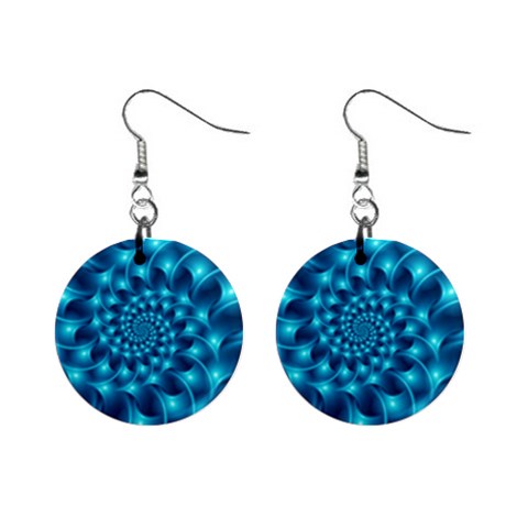 Glossy Light Blue Spiral Fractal 1  Button Earrings from ArtsNow.com Front