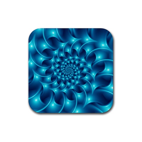 Glossy Light Blue Spiral Fractal Rubber Coaster (Square) from ArtsNow.com Front