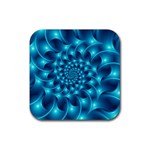 Glossy Light Blue Spiral Fractal Rubber Coaster (Square)