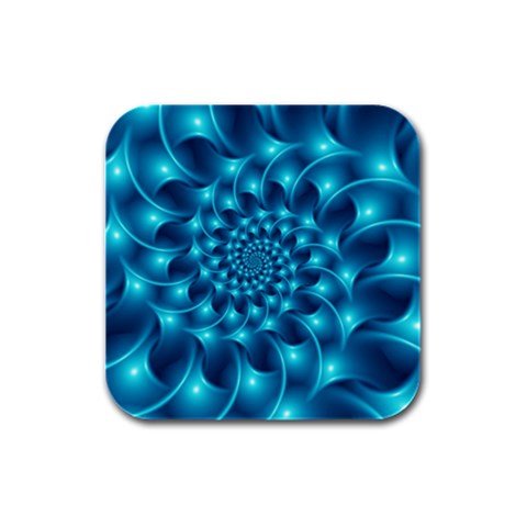 Glossy Light Blue Spiral Fractal Rubber Square Coaster (4 pack) from ArtsNow.com Front