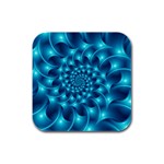 Glossy Light Blue Spiral Fractal Rubber Square Coaster (4 pack)