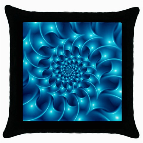 Glossy Light Blue Spiral Fractal Throw Pillow Case (Black) from ArtsNow.com Front