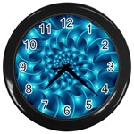 Glossy Light Blue Spiral Fractal Wall Clock (Black)