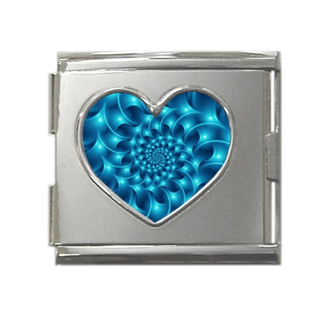 Glossy Light Blue Spiral Fractal Mega Link Heart Italian Charm (18mm) from ArtsNow.com Front