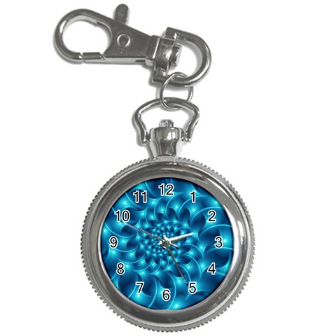 Glossy Light Blue Spiral Fractal Key Chain Watch from ArtsNow.com Front