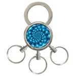 Glossy Light Blue Spiral Fractal 3-Ring Key Chain