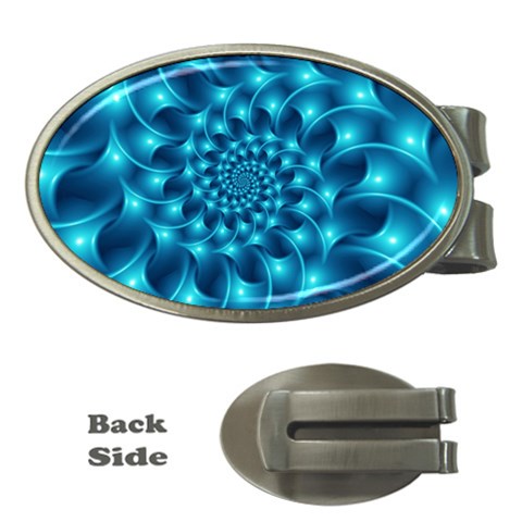 Glossy Light Blue Spiral Fractal Money Clip (Oval) from ArtsNow.com Front