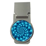 Glossy Light Blue Spiral Fractal Money Clip (Round)