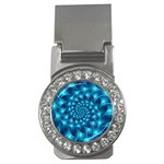 Glossy Light Blue Spiral Fractal Money Clip (CZ)