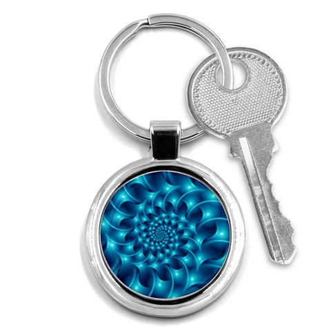 Glossy Light Blue Spiral Fractal Key Chain (Round) from ArtsNow.com Front