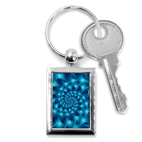 Glossy Light Blue Spiral Fractal Key Chain (Rectangle) from ArtsNow.com Front