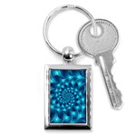 Glossy Light Blue Spiral Fractal Key Chain (Rectangle)