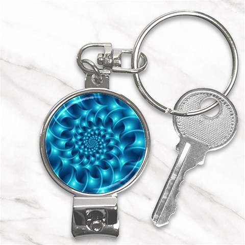 Glossy Light Blue Spiral Fractal Nail Clippers Key Chain from ArtsNow.com Front