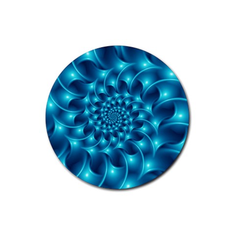 Glossy Light Blue Spiral Fractal Rubber Coaster (Round) from ArtsNow.com Front