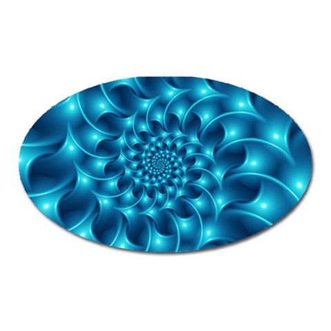 Glossy Light Blue Spiral Fractal Magnet (Oval) from ArtsNow.com Front