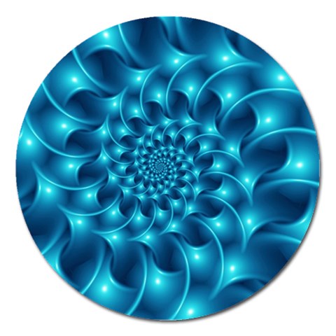 Glossy Light Blue Spiral Fractal Magnet 5  (Round) from ArtsNow.com Front