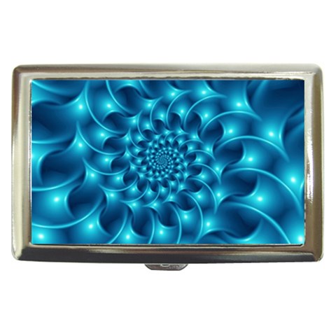 Glossy Light Blue Spiral Fractal Cigarette Money Case from ArtsNow.com Front