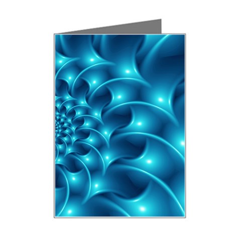 Glossy Light Blue Spiral Fractal Mini Greeting Card from ArtsNow.com Left