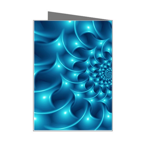 Glossy Light Blue Spiral Fractal Mini Greeting Card from ArtsNow.com Right