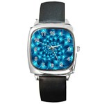 Glossy Light Blue Spiral Fractal Square Metal Watch