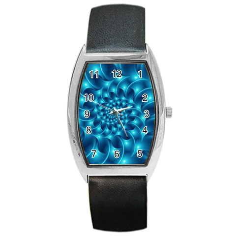 Glossy Light Blue Spiral Fractal Barrel Style Metal Watch from ArtsNow.com Front