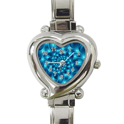 Glossy Light Blue Spiral Fractal Heart Italian Charm Watch from ArtsNow.com Front