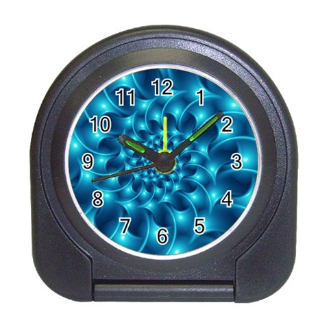 Glossy Light Blue Spiral Fractal Travel Alarm Clock from ArtsNow.com Front