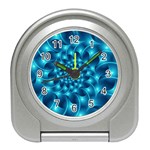 Glossy Light Blue Spiral Fractal Travel Alarm Clock