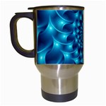 Glossy Light Blue Spiral Fractal Travel Mug (White)