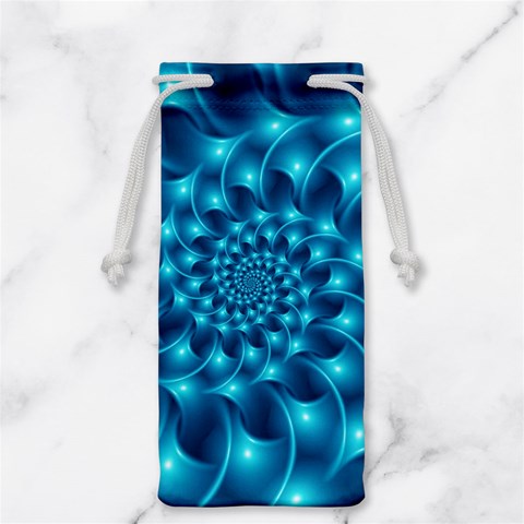 Glossy Light Blue Spiral Fractal Jewelry Bag from ArtsNow.com Front