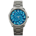 Glossy Light Blue Spiral Fractal Sport Metal Watch