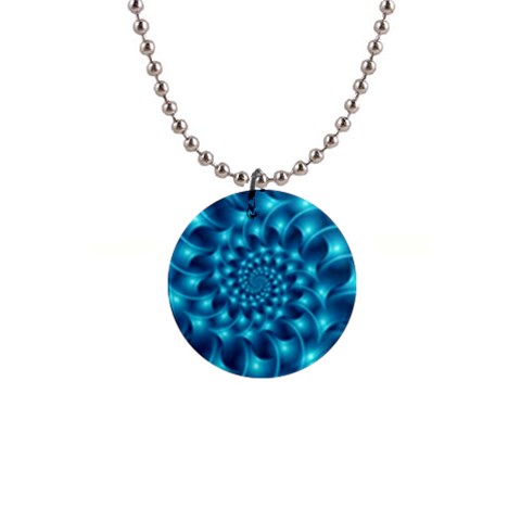 Glossy Light Blue Spiral Fractal 1  Button Necklace from ArtsNow.com Front