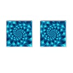 Glossy Light Blue Spiral Fractal Cufflinks (Square)