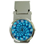 Glossy Light Blue Spiral Fractal Money Clip Watch