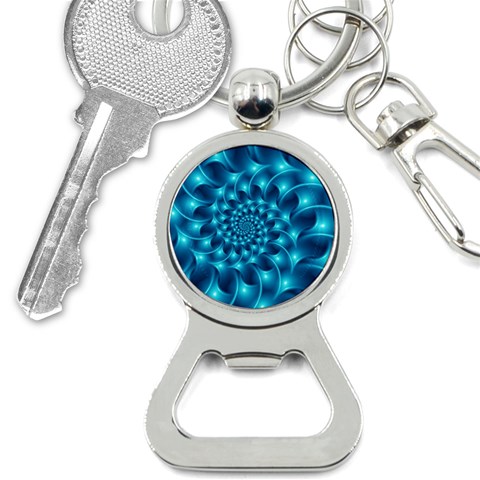 Glossy Light Blue Spiral Fractal Bottle Opener Key Chain from ArtsNow.com Front