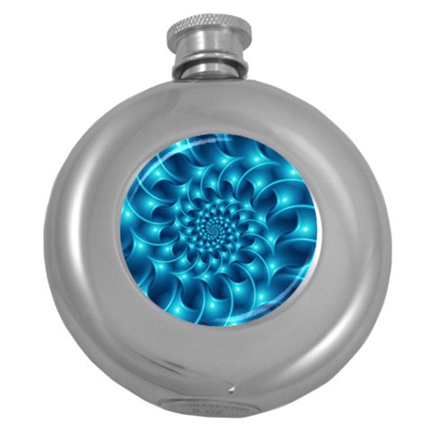 Glossy Light Blue Spiral Fractal Hip Flask (5 oz) from ArtsNow.com Front