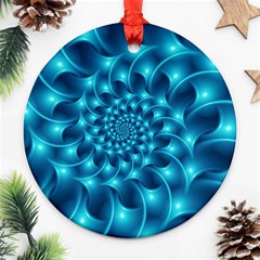 Glossy Light Blue Spiral Fractal Round Ornament (Two Sides) from ArtsNow.com Back