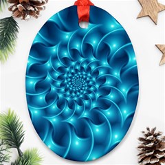 Glossy Light Blue Spiral Fractal Oval Ornament (Two Sides) from ArtsNow.com Front