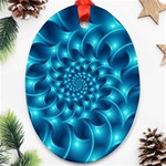 Glossy Light Blue Spiral Fractal Oval Ornament (Two Sides)