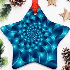 Glossy Light Blue Spiral Fractal Star Ornament (Two Sides) from ArtsNow.com Back