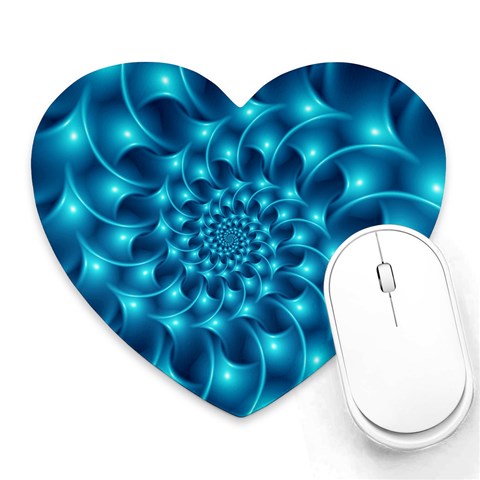 Glossy Light Blue Spiral Fractal Heart Mousepad from ArtsNow.com Front