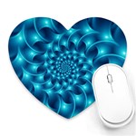 Glossy Light Blue Spiral Fractal Heart Mousepad