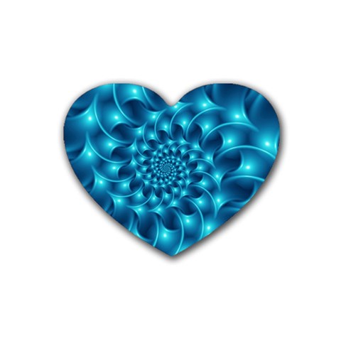 Glossy Light Blue Spiral Fractal Heart Coaster (4 pack) from ArtsNow.com Front