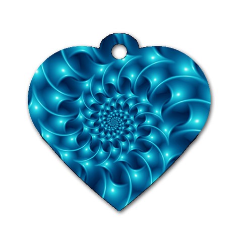 Glossy Light Blue Spiral Fractal Dog Tag Heart (One Side) from ArtsNow.com Front