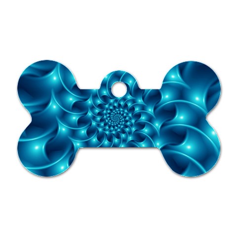 Glossy Light Blue Spiral Fractal Dog Tag Bone (Two Sides) from ArtsNow.com Front