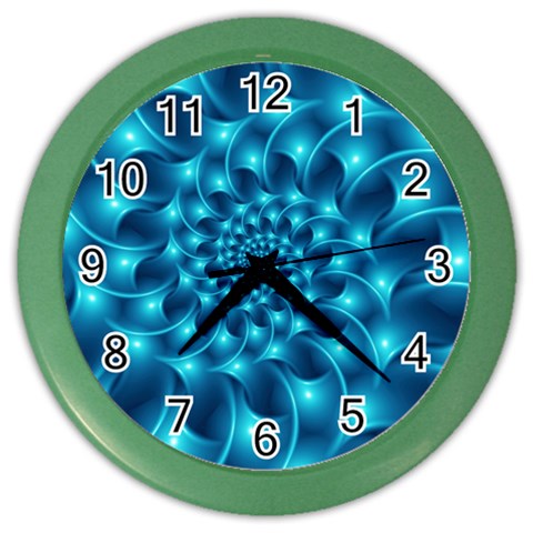 Glossy Light Blue Spiral Fractal Color Wall Clock from ArtsNow.com Front